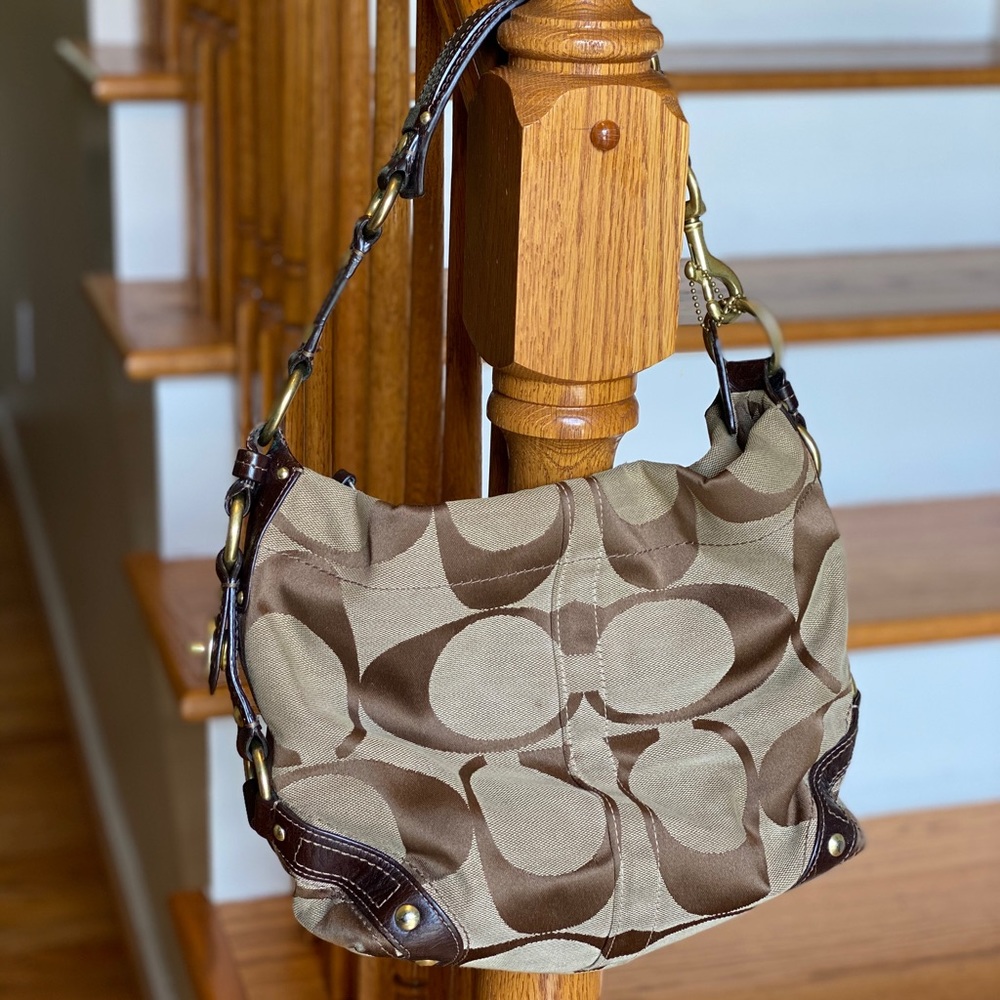 Coach Carly Signature Bag 10619 Beige & Dark Brown